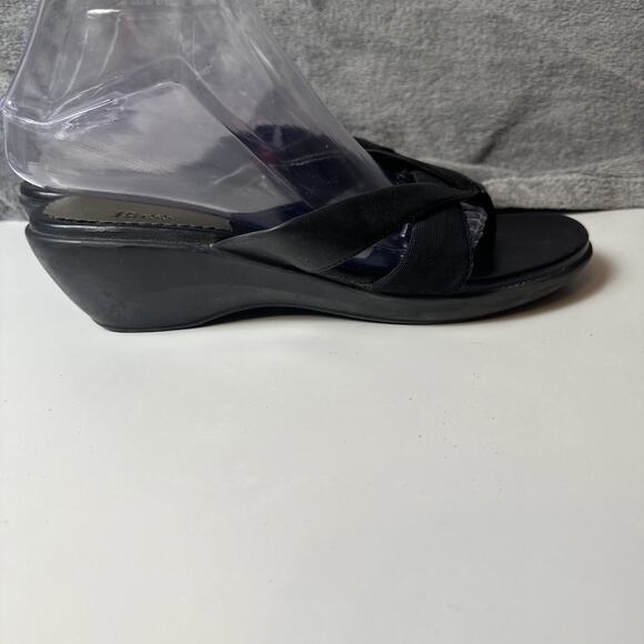 Bass Women's Heather Thong Sandals Black Leather Wedge Flip Flop Boho City Y2K 9 - Picture 4 of 16